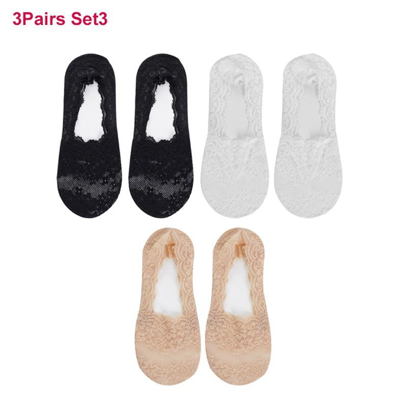 3 пары женских кружевных хлопковых невидимых носков, нескользящие летние однотонные короткие носки, модные тонкие тапочки до щиколотки, ажурные носки