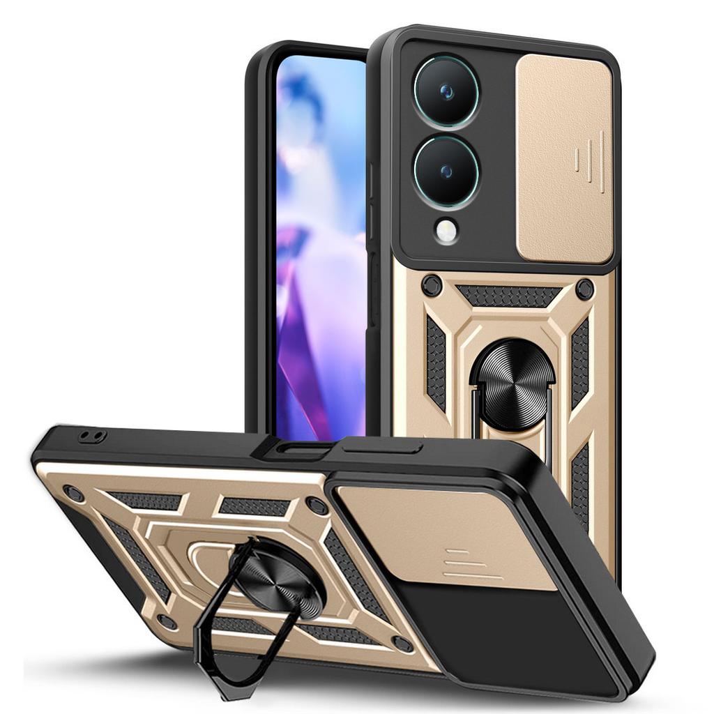 Военный защитный чехол для камеры VIVO Y28 Y03 Y100 Y02 Y17S Y27 Y36 Y35 Y16 Y22 Y21 Y55 Y33S Y33 Y31 Y51 Y20 Гибридная задняя крышка-подставка с кольцом