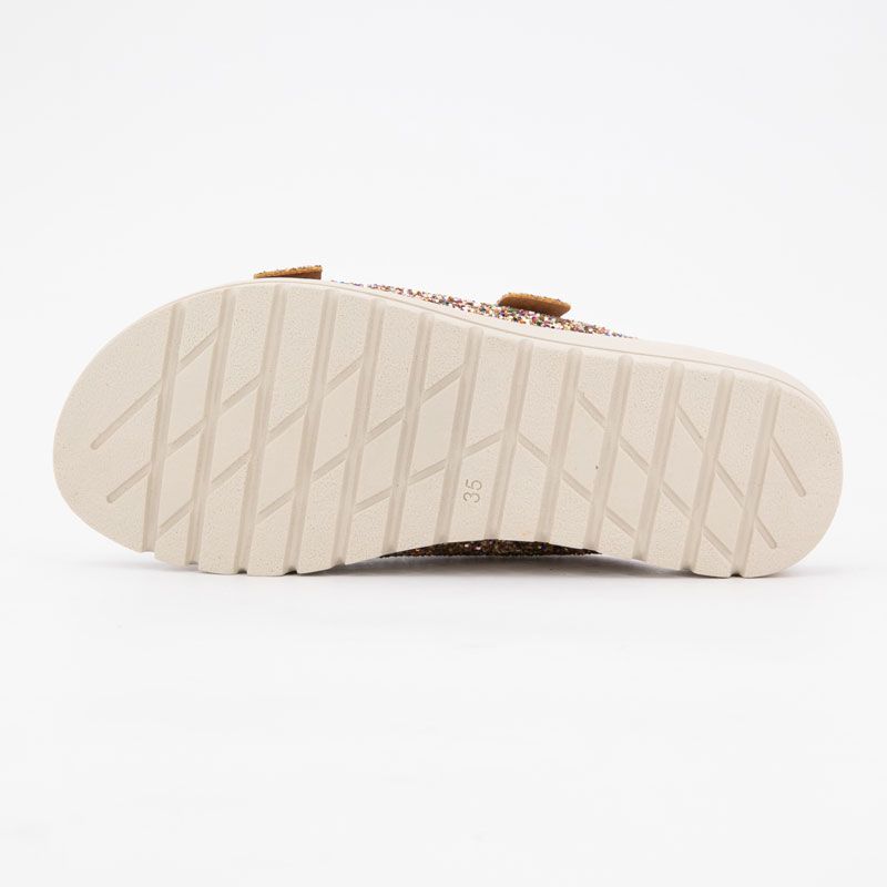 Мюли с радужными блестками платиновые с двойной пряжкой Детские CARLA TORTOSA