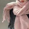 Women Winter Scarf Solid Color Lightweight Soft Warm Scarf with Tassel Trim Cold Weather Imitation Cashmere Scarf