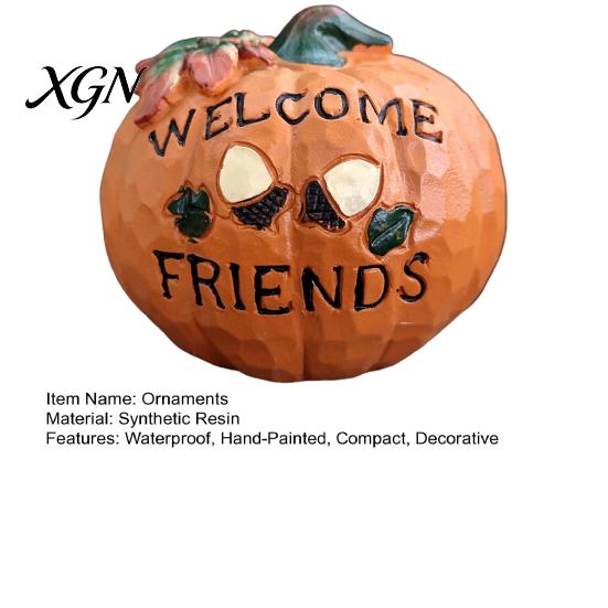 Halloween Harvest Table Decor Pumpkin Figurine, Resin Welcome Ornament, Autumn Thanksgiving Rustic Home Tabletop Centerpiece for Entryway Patio, Cute