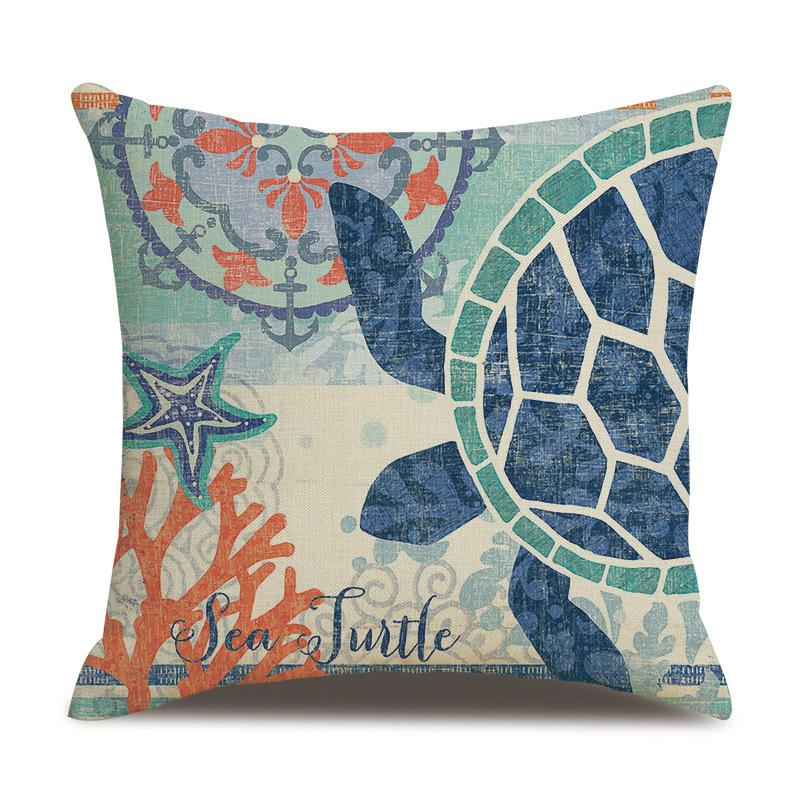 Linen Pillowcase Hand-painted Marine Cotton Linen Coral Seahorse Starfish Octopus Home Soft Furnishing Cushion Cover