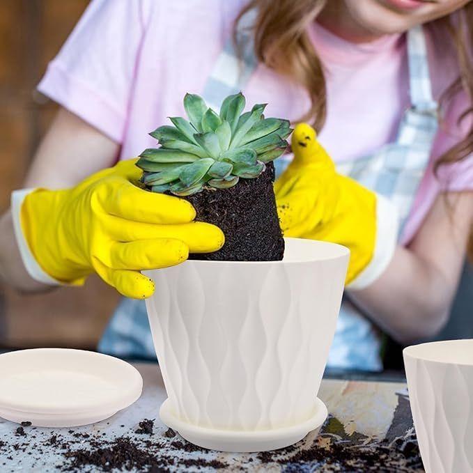 6,3-дюймовые цветочные горшки для украшения дома, горшки для комнатных растений, садовые горшки для растений, пластиковые цветочные горшки для садовых растений (белый) (Набор из 5 ГОРШКОВ)