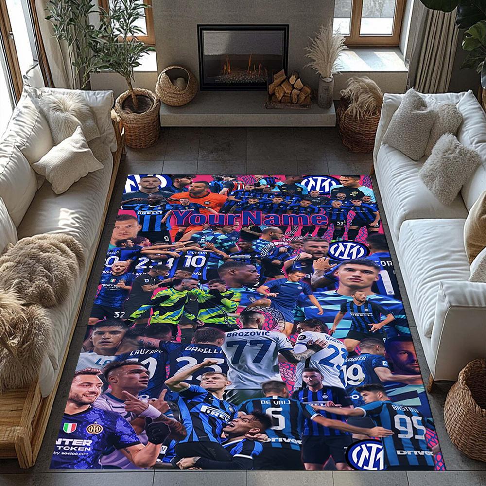 Inter Milan Customize Your Name Floor Rug Office Rug Design for Bedrooms Foyer Kitchen Game Room Antislip Carpet Anime Office Decor Best for Christmas