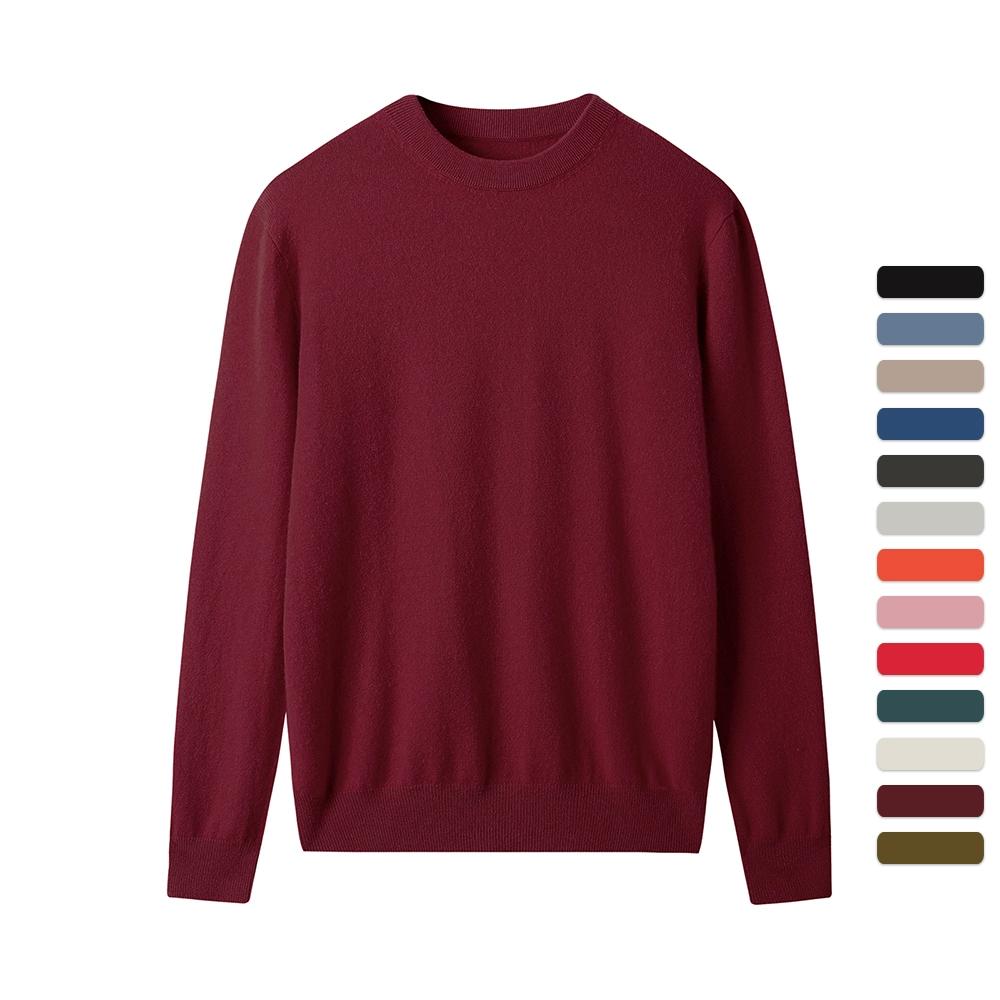 Men Cashmere Sweater Crewneck Solid Color Knited