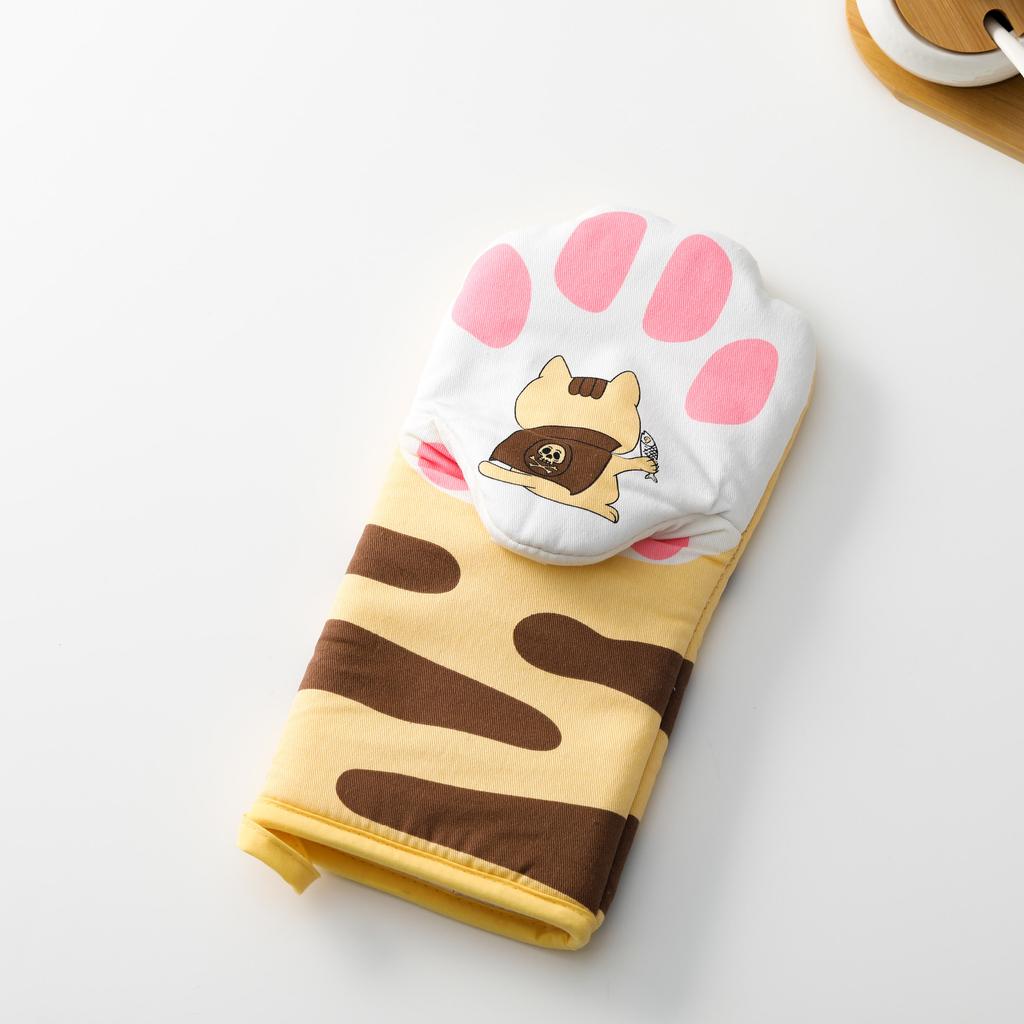 1pcs 3D Cartoon Cat Paws Oven Mitts Long Cotton Baking Insulation Gloves Microwave Heat Resistant Non-slip Kitchen Gloves Tool