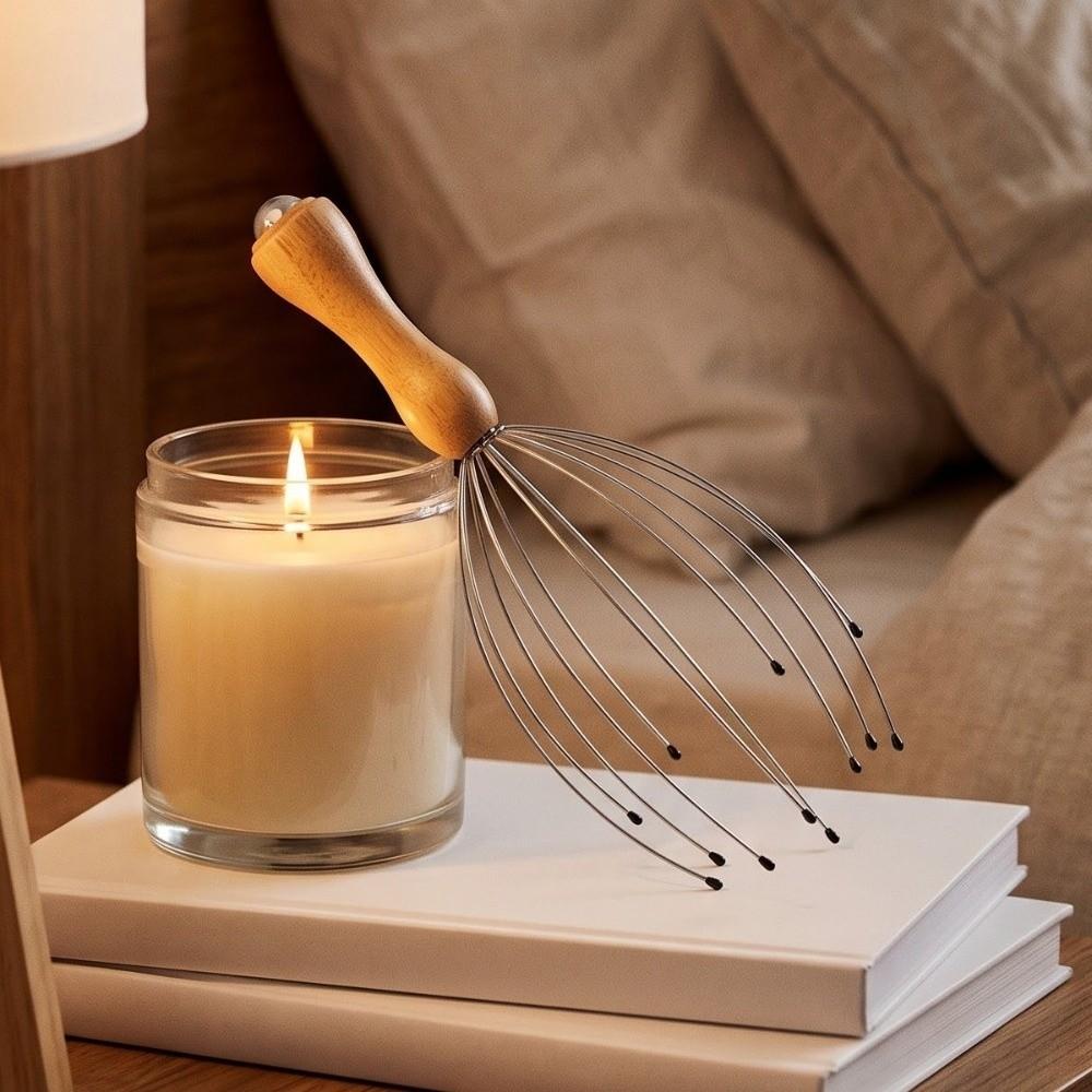 Round Tip Scalp Massager Wood Handle Scalp Relax Tool Portable Head Massager Home Stress Relief