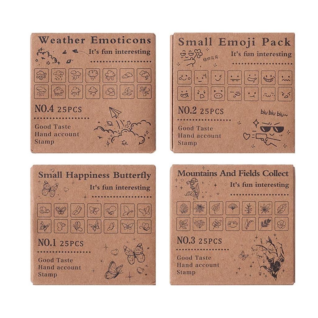 25 Pieces Craft Stamps Wooden Rubber with Organizer for DIY Projects And Journals