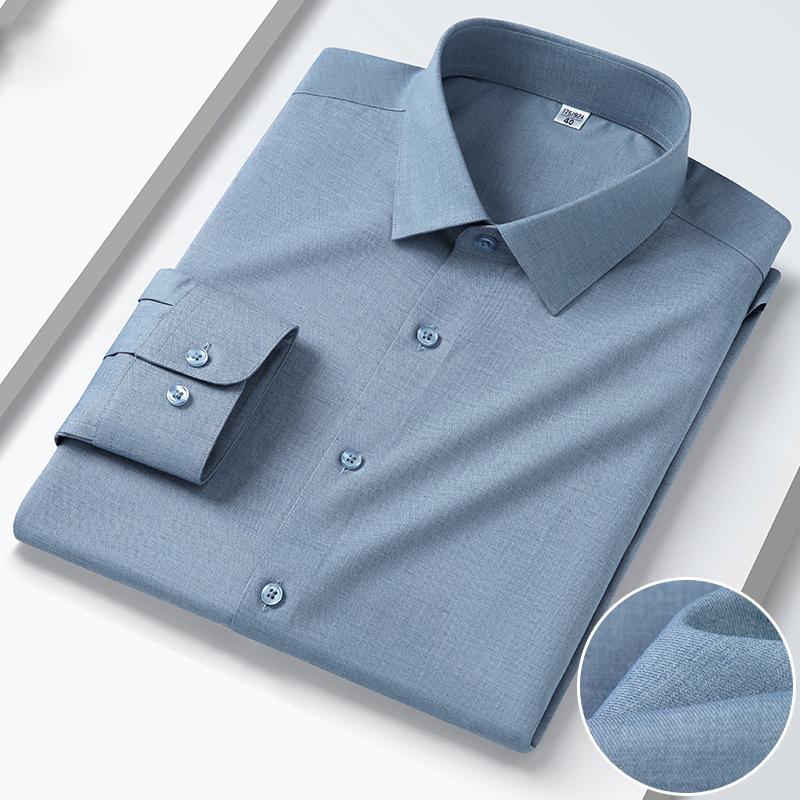 High Quality Modal Linen Business Mens Formal Shirts Long Sleeve Elastic Solid Comfortable Male Dress Shirt