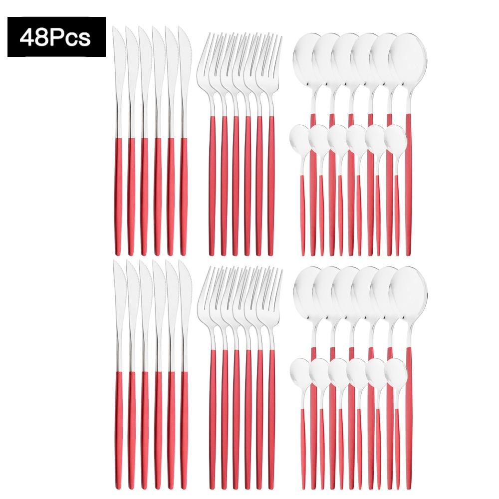 48Pcs Gold Mirror Polishing Cutlery Set Stainless Steel Dinnerware Tableware Knife Fork Spoon Coffee Spoon Flatware Home Party