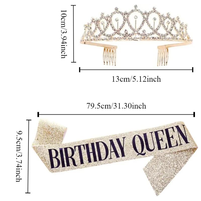 Bling Rhinestone Crystal Crown Birthday Anniversary Decoration Happy 18 21 30 40 50th Satin Sash Party Supplies
