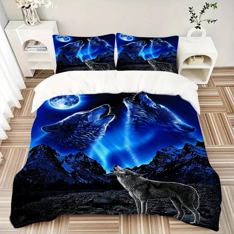 3Pcs Wolf Moon Bedding Set Quilt Cover Pillowcase Home Christmas Xmas Halloween Gift 1 Duvet Cover 2 Pillowcase M924126