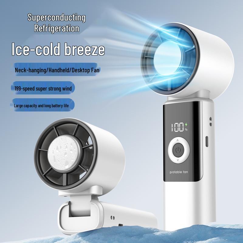 2026 Portable 199-Speed Handheld Fan with Ice Pack - Neck-Hanging and Desktop Charging