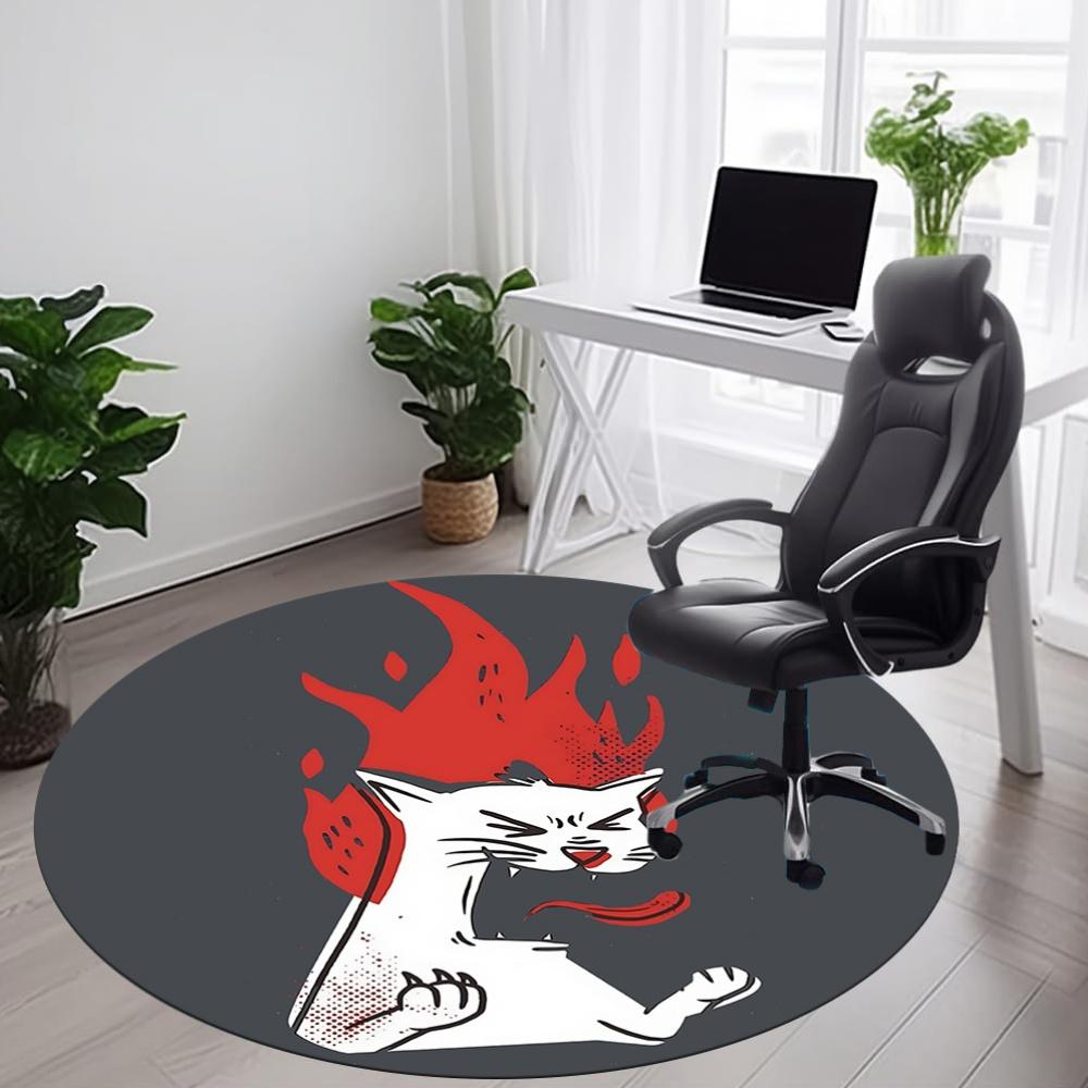 1pc Flaming Cat Office Round Area Rug, Under Office Chairs Bedroom Living Room Home Decor, Room Deco, Available in Various Sizes