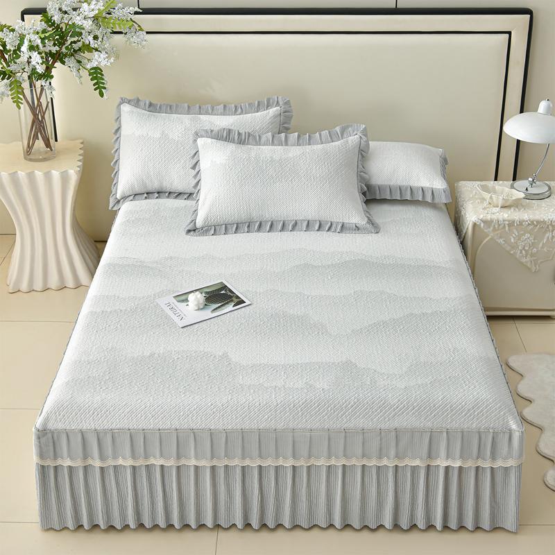 Sleeping grid cooling bean PE polymer cool feeling lace bed skirt cooling mat three piece set