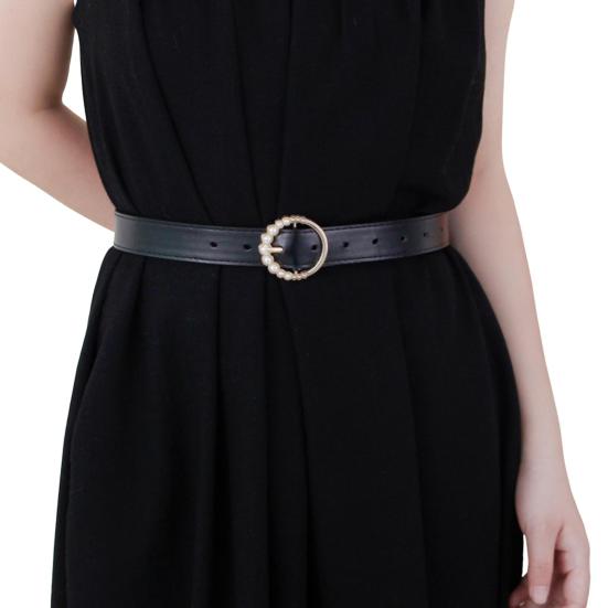 Женский ремень Yousheng из искусственной кожи, украшенный искусственным жемчугом, с пряжкой-булавкой и регулируемыми отверстиями, поясная лента, универсальный модный аксессуар