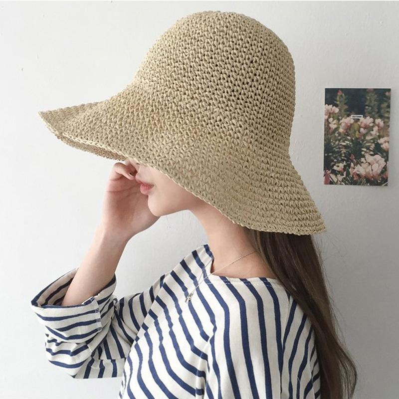 100% рафия, летние женские вязаные крючком шляпы, складная Панама, пляжная соломенная шляпа с широкими полями, гибкая уличная женская шляпа с козырьком, праздничная солнцезащитная шляпа