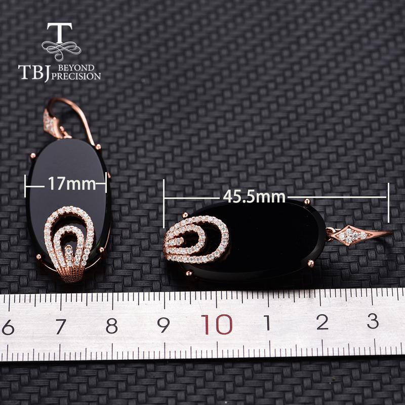 Bolaijewelry Длинные серьги Vogue с крючком, натуральный черный агат, оникс, стерлинговое серебро 925 пробы, розовое золото, 26,4 карата, серьги для подарка женщине