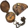Antique Brass Compass Nautical Pocket Backpacking Compass Leather Case