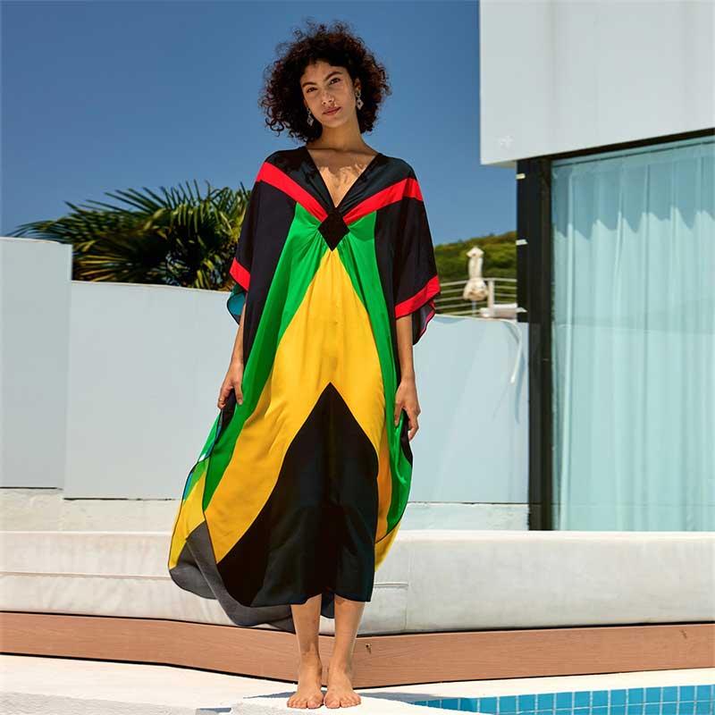 EDOLYNSA Кафтан больших размеров, разноцветное летнее длинное пляжное платье, женская домашняя одежда, пляжная одежда, купальный костюм, свободный кафтан