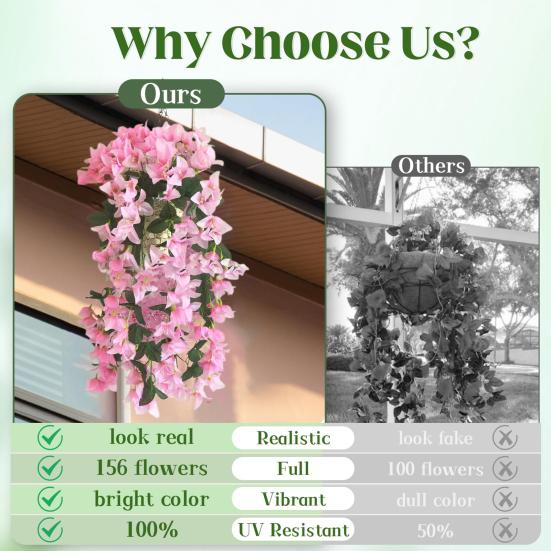 2 шт. Подвесная искусственная бугенвиллия великолепная Устойчивая к УФ-лучам Реалистичный искусственный цветок Свадебная вечеринка В помещении