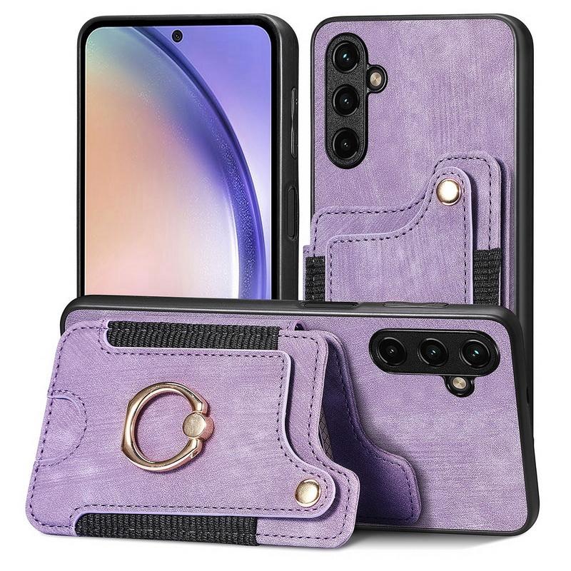 Кожаный магнитный чехол-кармашек для карт для iPhone 17 16 15 14 13 Xiaomi 13T Poco X5 Pro Чехол-подставка с кольцом для Samsung S24 Ultra S23 A54 Google с ремешком на запястье