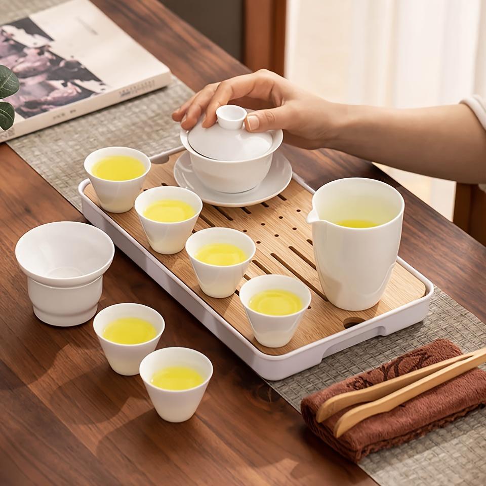 1 комплект керамического чайного сервиза из белого фарфора, чайный сервиз Gongfu с подносом для чая, простой китайский чайный сервиз для дома, ресторана, отеля, офиса, чайные аксессуары, бизнес-ги