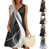 Женские летние платья Свободные сарафаны без рукавов с V-образным вырезом Платье с карманами