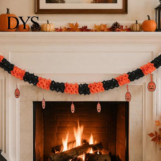 Classroom Garden Party Wall Hangings 10FT Halloween Garland, Spooky Skull Pumpkin Spider Hanging Paper Bunting Easy Assembly Holiday Banners