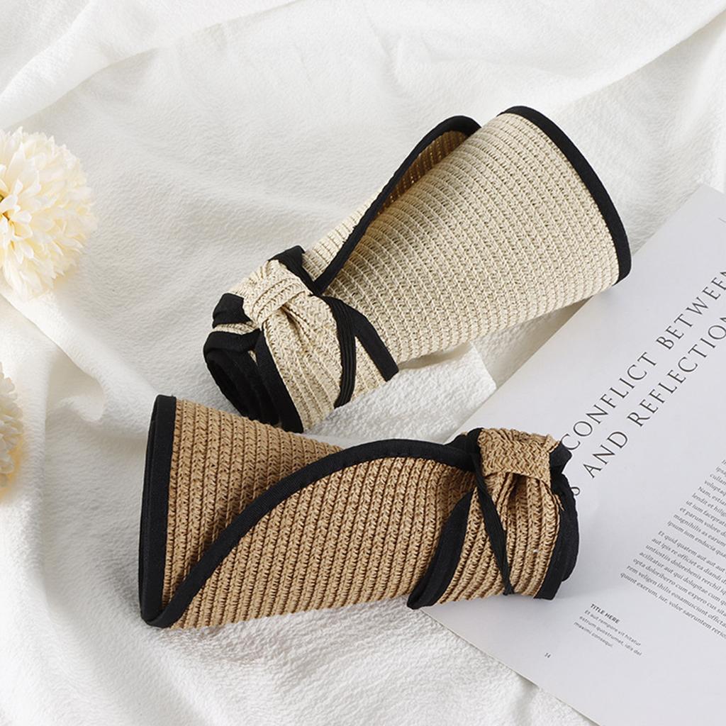 Summer Beach Sun Hat For Women Portable Folding Wide Brimmed Straw Hat Fashion Bow Shaped Hollow Top Straw Hat Girls Bucket Hats