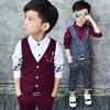 Little Boys Vest Outfits Ring Bearer Two Piece Suits Kids British Dot Waist Coat Suit Pants