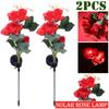 2pcs LED Solar Power Rose Flower Stake Lights Outdoor Garden Luminous Lamps