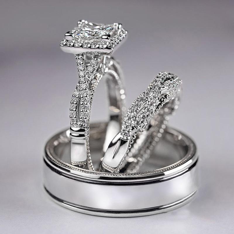 Комплект из трех колец, двухцветный, из розового золота, с сверкающим цирконом: Роскошное обручальное кольцо для женщин