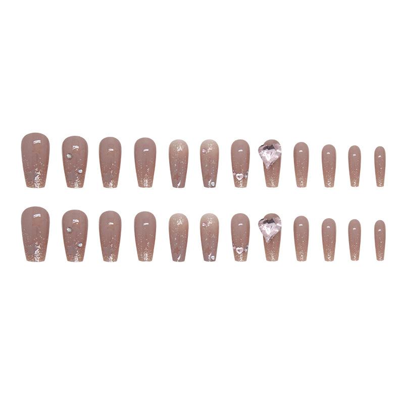 24 Pcs Medium and Long Ballet Love Pink Diamond Hollow Star Manicure Piece Girl Sweet Fake Nail