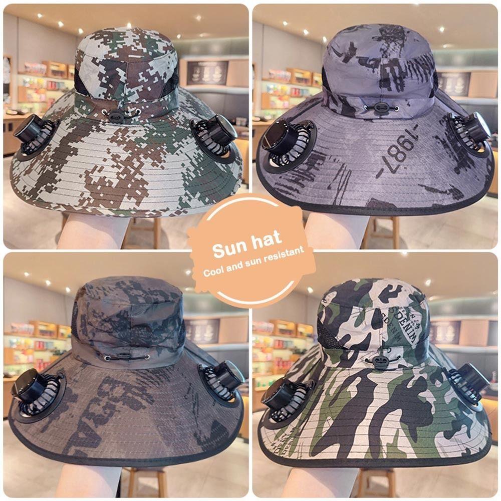 New Solar Fan Hat Breathable USB Charging Sun Hat for Men with 2 Solar Fan Wide Brim Fisherman Hat Outdoor Sun Protection Cap