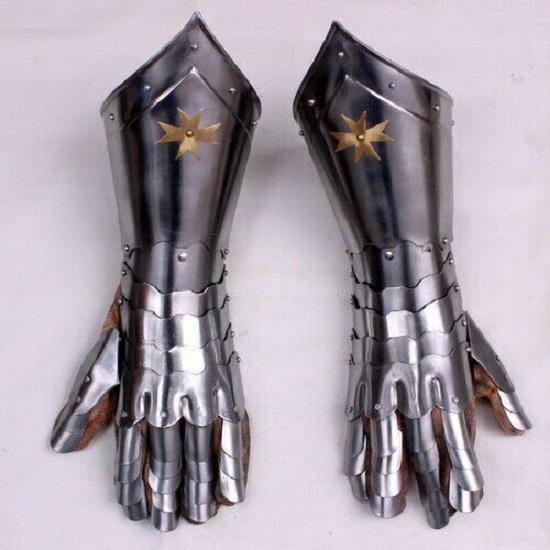 Knight Medieval Gauntlets Functional Armor Adult Gloves Leather Steel