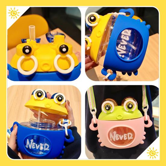 Children Crab Water Bottle with Strap Straw Cartoon Drinking Cup Jug for Boys Girls 600ml Capacity Water Bottle for Outdoor Activities & School Use