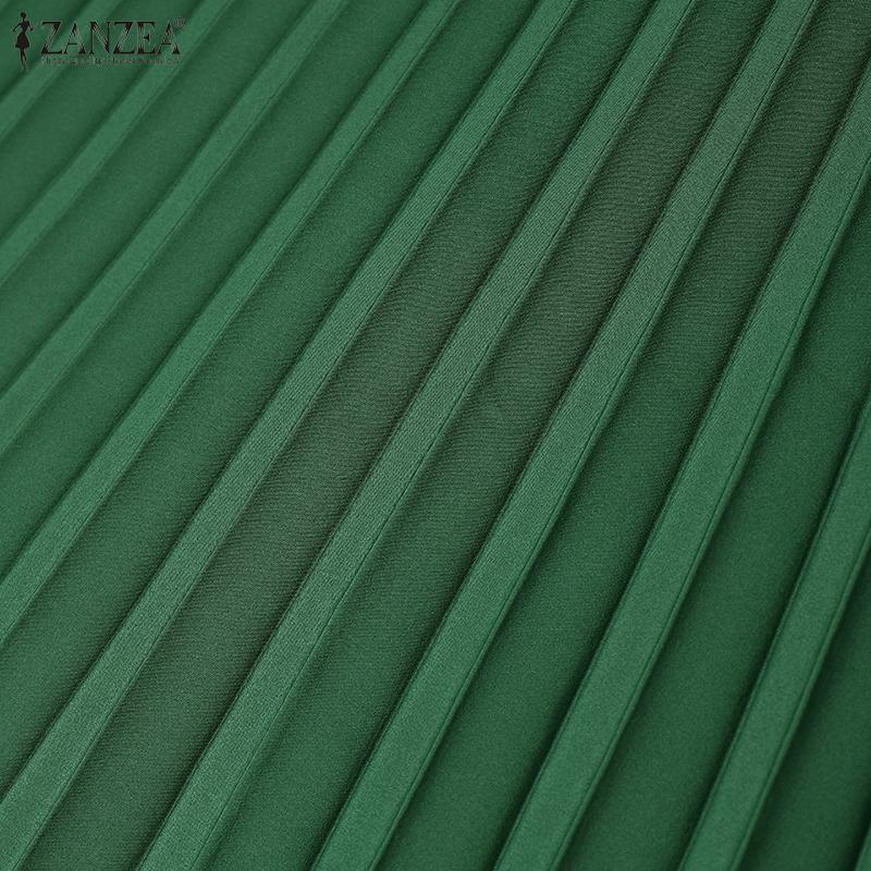 ZANZEA Женское летнее повседневное платье с круглым вырезом, коротким рукавом, свободного кроя, плиссированное