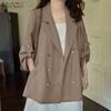Womens Casual Solid Color Loose 3/4 Sleeve Thin Cardigan Outwear