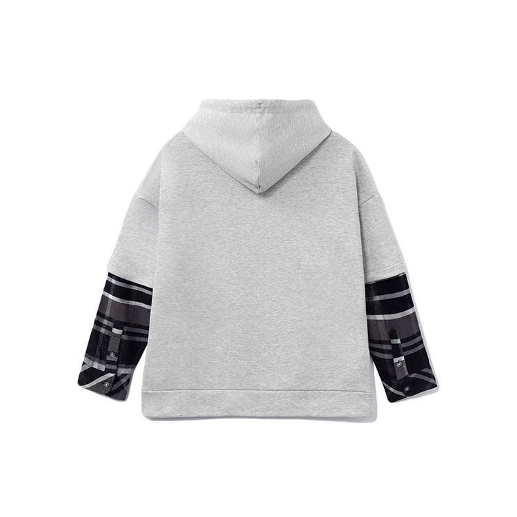 Li Ning CF Повседневная толстовка с капюшоном и длинным рукавом в клетку с надписью Мужская толстовка Flower-Gray Brick-Gray AWDRG45-2