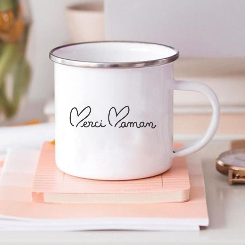 French Flower Maman Printed Mugs Enamel Mug Creative Coffee Cups Drinks Water Milk Cup Home Handle Drinkware Best Mother Gifts