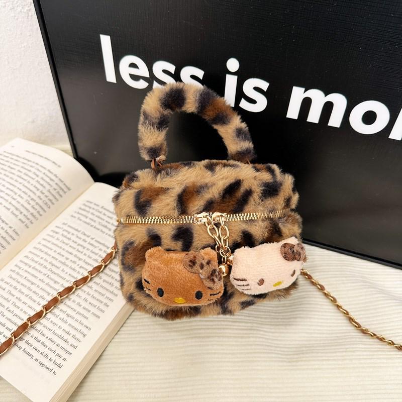 Fluffy Leopard Print Women's Crossbody Bag - Cute Furry Shoulder Bag for Winter 2025