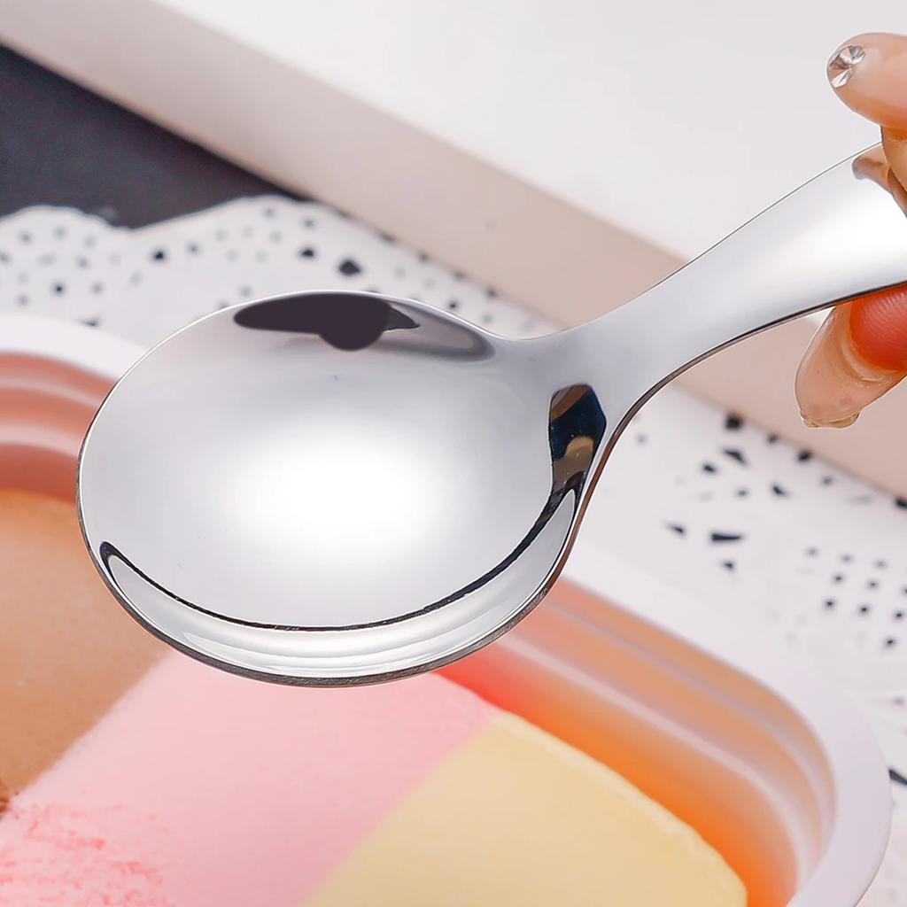 Мини-ложка из нержавеющей стали с короткой ручкой, серебристо-золотая, симпатичная круглая ложка для мороженого, десертная ложка, кухонная чайная ложка, столовые приборы