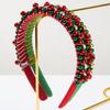 Red And Green Christmas Headbands For Women Simple Fine Edged Velvet Christmas Bells Bead Wrapped Holiday Hair Accessories