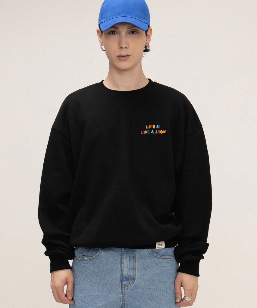 GRAVER [Unisex] Small Rainbow Life Smile Logo Sweatshirt_Black