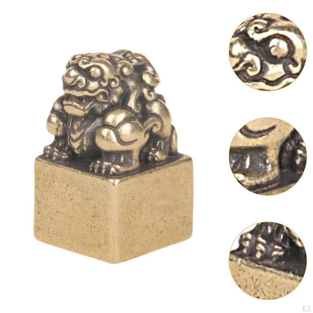 Pixiu Statue Seal Stamp Animal Sculpture Vintage Miniature Figurine Desktop Ornament for Cabinet