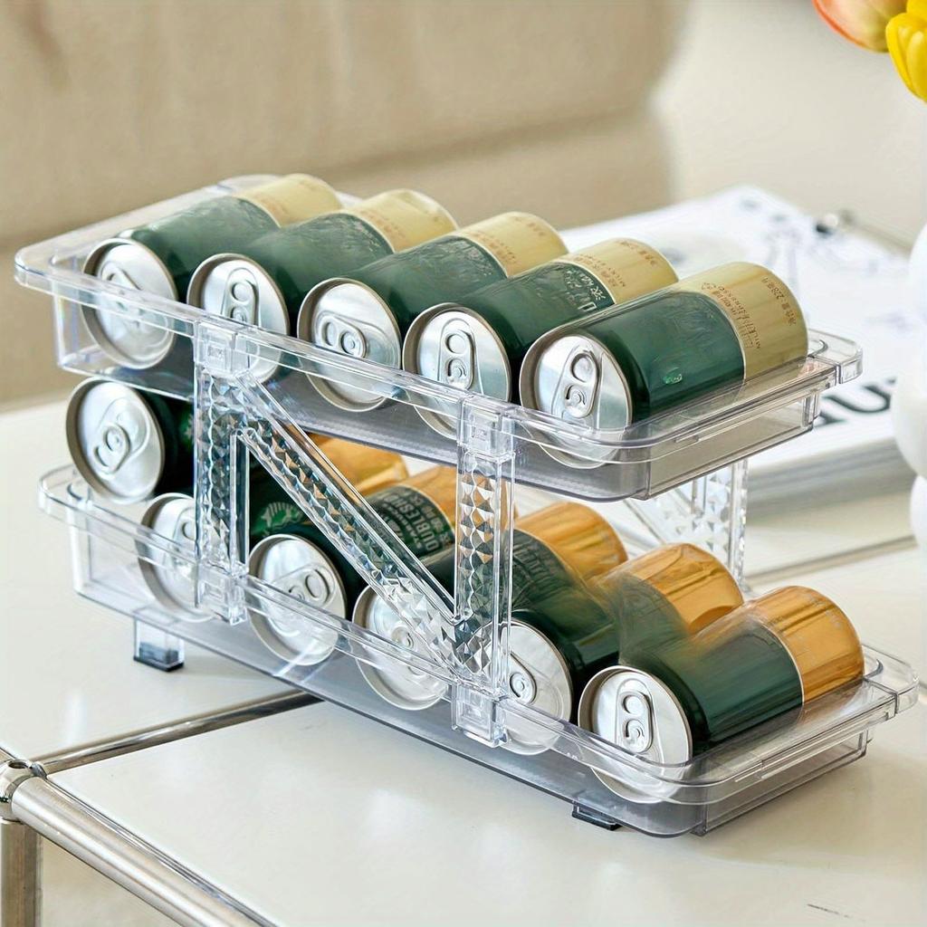 1pc 2tierRefrigerator Soda Can Dispenser, Expandable Width Soda Can Organiser, Stackable Beverage Can Organiser
