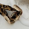 Leopard Print Metal Wide Bracelet Adjustable Cuff Bangle Casual Silk Scarf Bracelet  Women