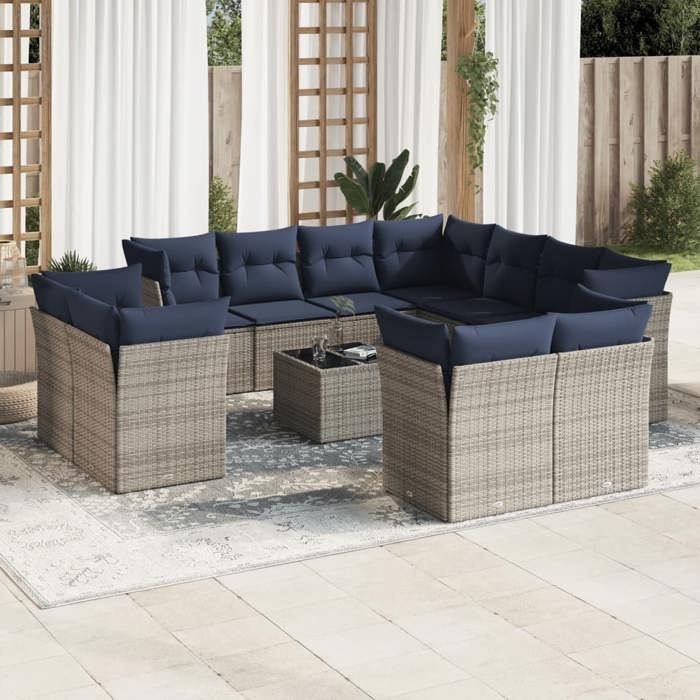 VidaXL Garden Lounge Set with Cushions 12 Pcs, Patio Sofas, Outdoor Furniture Set, Modern, Grey 3218521