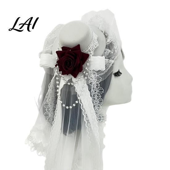 Night Queen Hair Decor Gothic Halloween Headdress with Rose And Chain Decoration Mini Bowler Hat Hanging Accessory Retro Small Top Hat Clip